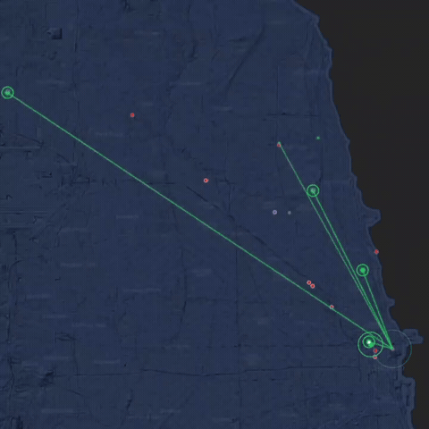 Live map of Chicago Offline MeshCore network showing active nodes across Chicagoland